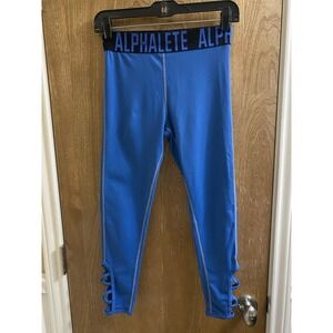 Alphalete High Waisted Criss Cross Cutout Ankle Leggings Women Small Blue Black